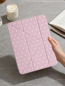 1pc Bean Pink Polka Dot Tablet Case Compatible With IPad Mini6/7/Air/Air2/9.7/10.2/10.5/10.9 (Air4-Air8)/Pro 11/10th Gen/A16/Pro 11 2024, Painted Pattern Tablet Cover With Transparent Acrylic Back Shell, Silk Texture 8-Fold Stand, Auto Sleep/Wake, Built-In Pencil Slot, Pencil Not Included, Some Models With Camera Frame - Multicolor - View 4