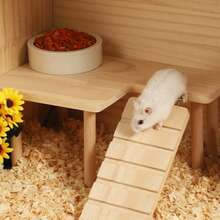 1 Set Wooden Double-Layer Platform Table With Ladder, Suitable For Hamsters, Guinea Pigs, Chickens, Golden Bears And Other Small Pets To Climb And Hide, Landscape Platform Design For All-Season Outdoor Scenarios - Apricot - View 2