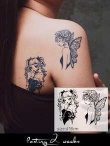 2PCS Semi-Permanent Sweet Cool Fairy Girl Pattern DIY Party Holiday Gift 1-2 Weeks No Fading No Reflection Arm Shoulder Back Leg Temporary Waterproof Tattoo Stickers - Blue - View 10