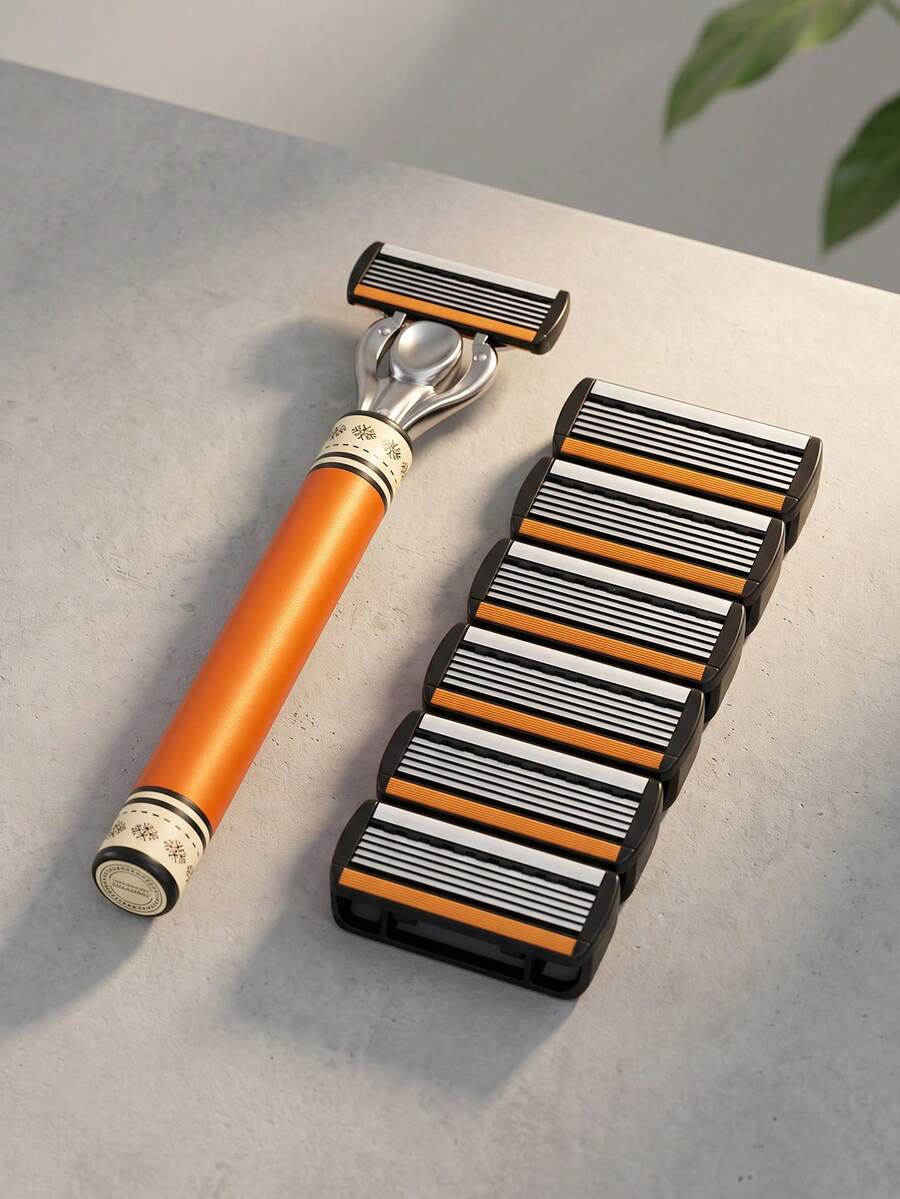 48 Blades, Premium Men's Manual Razor Set - Ultra Sharp 6-Layer Blades, Replaceable Heads, Ergonomic Grip Design, Perfect Gift For Father's Day And Birthday, Reusable Replacement Blades, Essential For Precise And Smooth Shaving (Gift Box Not Included) - 6-layer Blade - View 1