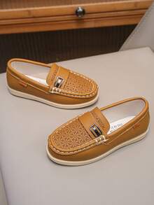 1 Pair Boys' Spring/Autumn Solid Color Hollow Out Minimalist Slip-On Comfortable Casual Loafers Flat Shoes - Mustard Yellow - View 3