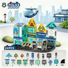 40pcs Portable Police Theme Magnetic Window Stickers Set, STEM Education Magnetic Building Blocks, Creative Road Scene Construction Toy, Suitable For Children 3 Years Old And Above Magnetic Blocks Learning Toy, Holiday And Birthday Gift - Multicolor - View 10