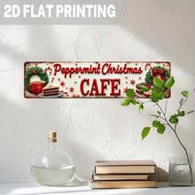 2D Flat Vintage Mint Christmas Cafe Metal Sign, 1pc, Holiday Atmosphere. Christmas Decoration Wall Decor, Suitable For Kitchen, Home, Living Room, Decorative Sign, 3.93X15.74 Inches - A - View 6