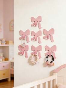 6Pcs Girls Pink Bow Self Adhesive Hooks, Punch-Free Hair Accessories Storage Hooks For Baby Nursery - Multicolor - View 4