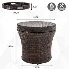CozyChicHome Outdoor Wicker Side Table With Storage, 20 Inch Small Patio Rattan End Table Accent Tables With Lid, Steel Frame Lightweight Brown - Brown - View 3