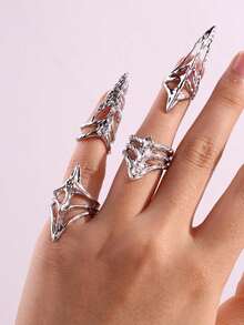 4pcs/Set Bohemian Vintage Nail Rings, Adjustable Open Design, One Size, Suitable For Daily Wear, Party, Valentine's Day Gift - Ring - View 3