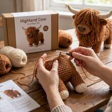 1pc Highland Cow With Positive Card Crochet Kit (Materials Only. Simple Hand Crocheting Needed). Beginner-Friendly DIY Kit With Step-By-Step Guides & English Manual. Ideal Creative Gift For Birthdays & Festivals.Halloween/Christmas Desktop Ornament - DIY Crochet Kit - View 2