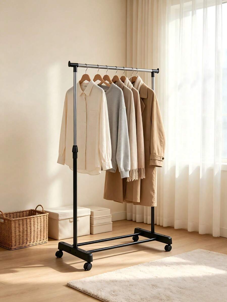 1 Movable Clothes Rack To Expand Storage Space. Equipped With Rollers At The Bottom For Easy Movement, Its Lower Layer Can Hold Shoes And Other Items, Suitable For Bedrooms And Balconies. - Multiple Specifications - View 1