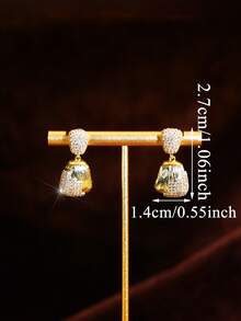 SEQUITO 1 Pair High Quality Ladies Ear Decoration Gold Plated Brilliant AAA CZ Zirconia Bell Shape Pendant Drop Earrings For Banquet - 2.7cm - View 4