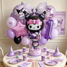 New Cartoon Purple Character Aluminum Foil Balloons With Numbers 1-9, Cute Cartoon Theme Birthday Party Decoration Props, Atmosphere Photo Decor, Number & Bow Balloon Combo Set - As Shown In the Figure - View 1