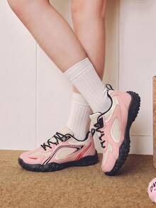 Women's Retro Thick Sole Mesh Patchwork Arch Support Casual Sports Shoes, Comfortable Commuting Lightweight Everyday Versatile Sneakers - Pink - View 8
