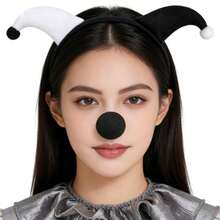 2pcs Funny Costume Headpiece & Nose Accessory Set, Black & White Clown Headband With Pointed Horns And Foam Nose, Suitable For Party, Halloween, Masquerade - Multicolor - View 8