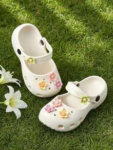 HAHABOBO Children's Mary Jane EVA Clogs, Colorful Flower Decor, Cute Comfortable Summer Slip-On Sandals, Suitable For Beach Vacation (Random Shipment) - White - View 4