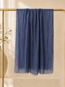 1 pieza Pañuelo de cabeza de mujer liso con pliegues, hijab básico de unicolor clásico para ropa de abrigo con velo - Azul Marino - Ver 6