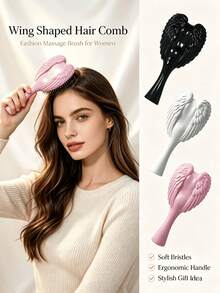 1pc Matte Angel Wings Hair Comb, Women's Hairstyle Cushion Massage Comb, Queen Air Cushion Comb, Multi-Functional Travel Hair Brush - One Size - View 2