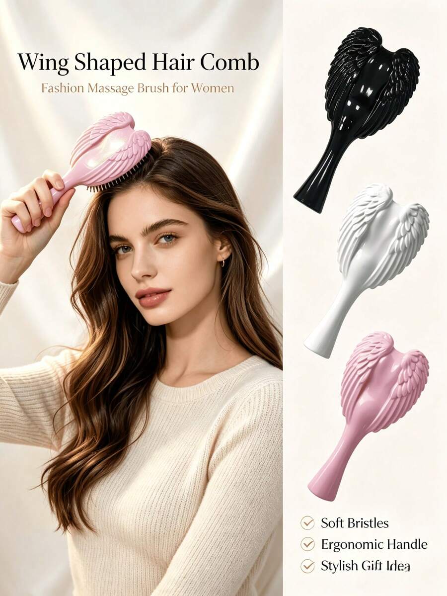 1pc Matte Angel Wings Hair Comb, Women's Hairstyle Cushion Massage Comb, Queen Air Cushion Comb, Multi-Functional Travel Hair Brush