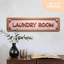 2D Flat Vintage Laundry Room Metal Sign - Pink And Gold Wall Decor With "Laundry" Text, Suitable For Home, Bar, Hotel And Holiday Celebrations, Laundry Room Decoration, Laundry Room Sign (Random Style) - A - View 5