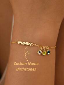 Personalized Name And Birthstone Bracelet, Customized Gold Name Bracelet, Minimalist Style Name Bracelet, Customized Name Bracelet, Customized Gift For Mom - Multicolor - View 1