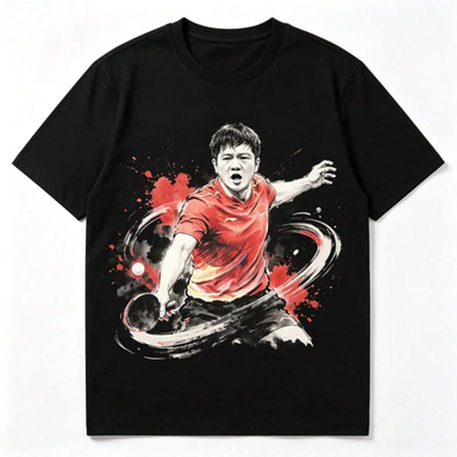 Unisex Adult T-Shirt New Table Tennis Short-Sleeve Cultural Shirt Table Tennis T-Shirt National Table Tennis Player Fan Zhendong T-Shirt Summer Commem - Black - View 1
