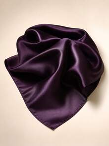 1pc Soft Solid Color Minimalist Polyester Silk-Like Square Scarf, Headband Headwrap, Suitable For Styling And Outfit - Purple - View 7