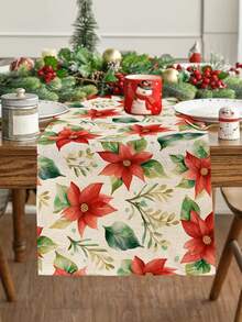 1pc Christmas Series Pattern Printed Table Runner, 4pcs Christmas Pattern Printed Placemats, Suitable For Holiday, Party, Birthday, Dinner, Kitchen Dining Table Decoration, All Season Room Decor, Home Textile Decoration Table Runner - Multicolor - View 12