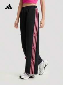 Adidas Women's Clover Cargo Pants Drawstring Cuffed Pleated Woven Trousers - Black/Pink - View 1