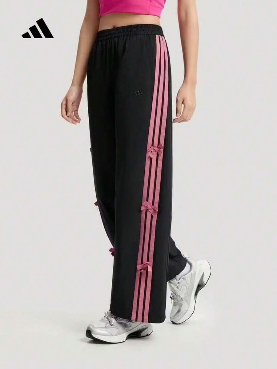 Adidas Women's Clover Cargo Pants Drawstring Cuffed Pleated Woven Trousers - Black/Pink - View 1