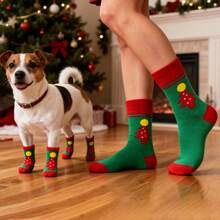 1 Set Family Christmas Tree Knitted Leg Warmers, Includes 4 Pet Leg Warmers And 1 Pair Adult Leg Warmers, With Hook And Loop, Non-Slip Bottom, Indoor Paw Protection Leg Warmers, Suitable For Small And Medium Dogs - Multicolor - View 7