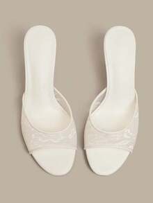 Sexy Lace Mesh Open Toe Round Toe High Heel Slide Sandals For Women, Summer Outdoor Wear, Comfortable - White - View 8