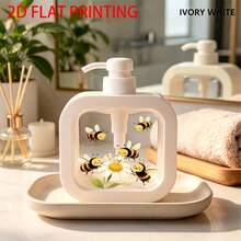Creative Bathroom Dispenser With Hand Pump - 5 Cute Cartoon Bees Playing Around Daisies, Warm Healing Design, Suitable For Bathroom, Kitchen, Sink - Fits Soap, Hand Wash, Body Wash And More - Creative Lotion Bottle - Multicolor - View 2