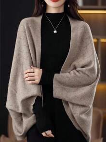 1pc Knitted Shawl Scarf Autumn/Winter New Solid Color Loose Versatile Outerwear Cape Cardigan For Women - Multicolor - View 3