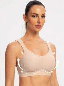 MELENECA Women's High Impact Support Wirefree Bounce Control Plus Size Workout Sports Bra - Beige - View 4