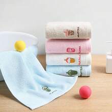 Juego de 4 toallas faciales de algodón puro suave con bordado de patrón de té con leche fresco, adecuadas para el baño diario - multicolor - Ver 3