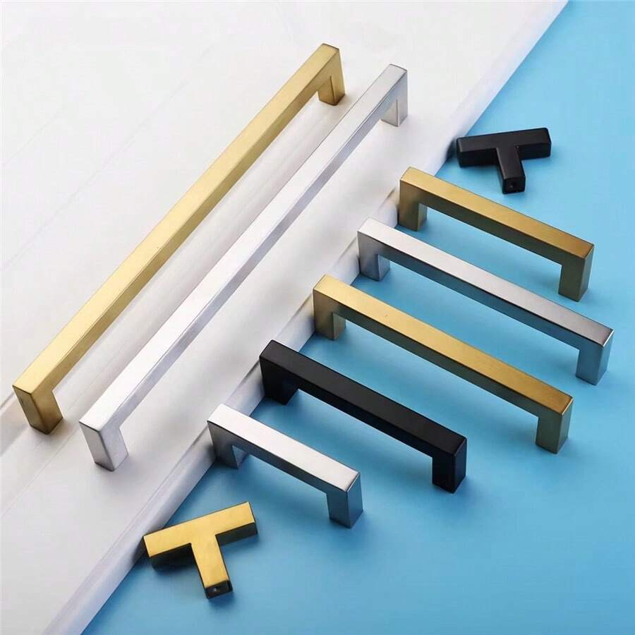 1pc Silver Stainless Steel Cabinet Handle Square Furniture Hardware Kitchen Cabinet Wardrobe Door Drawer Pull