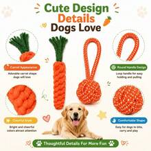 Cute Carrot Dog Chew Toy, Durable Interactive Training Rope Toy, Suitable For Small And Medium Dogs Chewing And Interaction. Multi-Functional Dental Rope, Indoor And Outdoor Training And Teeth Cleaning, Designed For Strong Chewers, Suitable For All Dog Breeds (Puppies And Adult Dogs) - Multicolor - View 5
