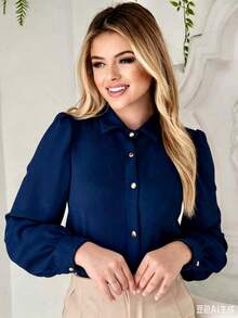 Women's Social Shirt With Long Sleeve Button Tendência Moda Super Shipping! ! - Marine - View 1