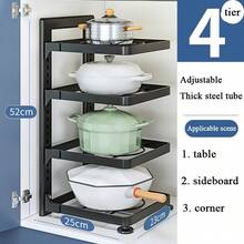 1 Piece Adjustable Multi-Layer Cookware Storage Rack, Black Layered Pot Rack, Holds Woks, Stock Pots, Frying Pans And Milk Pans, Freely Adjustable Layer Height, Suitable For Kitchen Countertop And Cabinet Interior To Organize Various Cookware. - Multiple Specifications - View 5