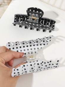 2 piezas/Set Pinza de pelo de acetato con contraste de lunares blanco & negro en forma de semicírculo de tamaño medio, accesorio de pelo minimalista francés vintage premium - Multicolor - Ver 5