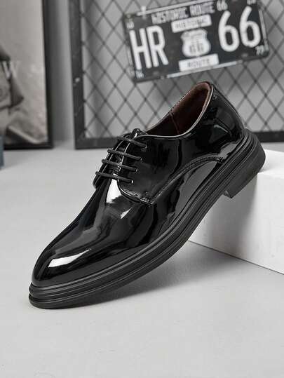 Men's Classic Business Casual Loafers, Microfiber Leather Non-Slip Thick Heel, Patent Leather Shiny Finish College Office Commute Loafers