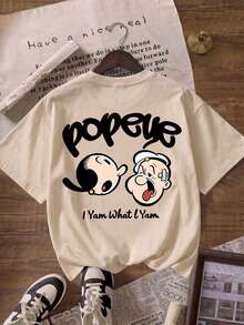 ZZG Es Trus Top d'été pour femme, imprimé motif << dessin animé lettre », style street Y2K, couleur abricot, col rond, grande taille, t-shirt à manches courtes - Nude - Voir 4