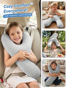 1pc Children's Car Headrest, Anti-Pinch Cartoon Pillow, Soft Breathable Y-Shaped Gray Plush Neck Pillow, Car Interior Support - Light Grey - View 2