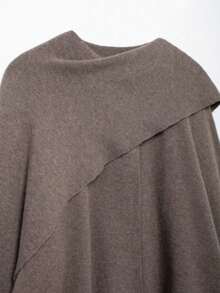 DEEKA Autumn/Winter New Slouchy Scarf Cape Round Neck Long Sleeve Short Knit Coat Jacket - Brown - View 9