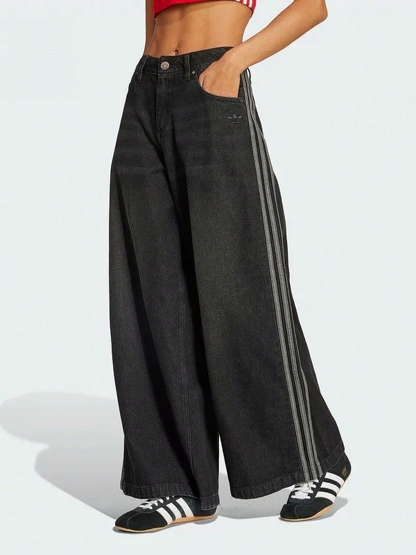 Adidas Celana Jeans Wanita Clover Model Lebar - Potongan Longgar, Melangsingkan, Celana Panjang Kasual - Hitam - View 1