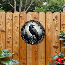 1pc 2D Flat Gothic Style Black Bird Round Iron Decor, Dark Forest Plaque With Mysterious Atmosphere, 8x8 Inches, Suitable For Home, Farmhouse, Garage, Bar, Store Wall Or Door Decoration, Pre-Drilled Holes, Style As Shown In Size Chart - Multicolor - View 8