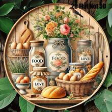 2D 1pc Vintage Floral & Kitchen Utensils Wall Art - Printed Pattern With White Flowers, Green Leaves And "Food" Label Design, Perfect For Kitchen, Bedroom, Living Room, Kitchen Wall Decor | Rustic Decor (Random Hole Position) - A - View 4