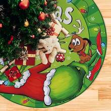 The Grinch 聖誕樹裙－柔軟趣味農舍風聖誕樹領飾，紅綠鑲邊裝飾，聖誕節假期裝飾 - 查看 11