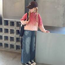 Girls' Twisted Stripe Gradient Korean Style Sweater, Versatile Autumn/Winter Single Piece - Pink - View 3