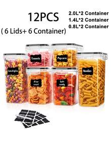 48pcs Food Storage Containers Are Stackable, Refrigerator - And Dishwasher-, For Cereals, Rice, Flour, And Oats, With Labels And Markings, Kitchen Supplies,Storage Containers,Local Warehouse, - Black and White - View 11