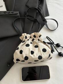 1pc Women's Fashion Commuter Colorblock Polka Dot Shoulder Bag, Portable Versatile Lightweight Luxury Pleated Crossbody Bag, Suitable For Dating, Shopping, Gifts, Work - Beige - View 8
