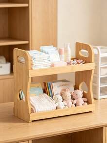 2-Tier Bamboo Baby Storage Rack, Portable Desktop Organizer, Multi-Functional Baby Diaper And Book Storage Rack - Multicolor - View 2